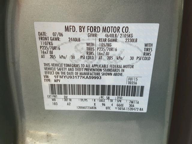 1FMYU93177KA59993 - 2007 FORD ESCAPE XLT GREEN photo 10