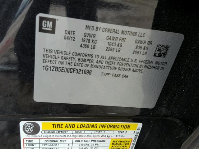 1G1ZB5E00CF321098 - 2012 CHEVROLET MALIBU LS BLACK photo 10