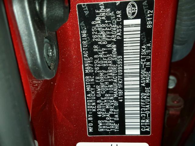 4T1BF1FK7FU995959 - 2015 TOYOTA CAMRY LE RED photo 10