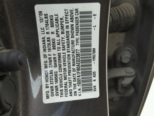 19XFA1F80AE023877 - 2010 HONDA CIVIC EX 金色 照片 10