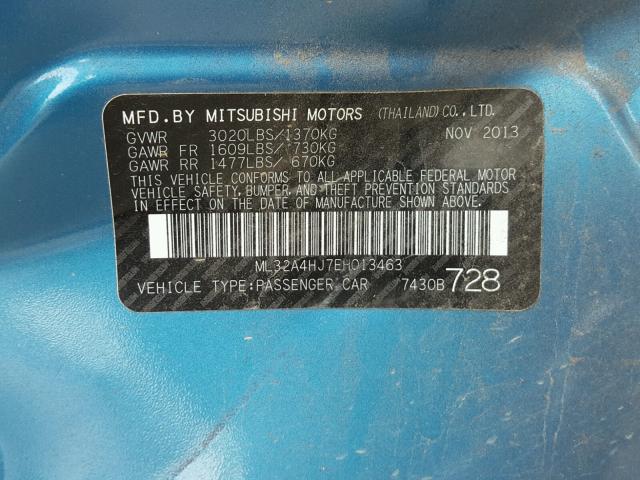 ML32A4HJ7EH013463 - 2014 MITSUBISHI MIRAGE ES BLUE photo 10