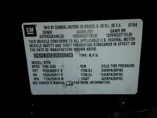 3G5DB03E95S506453 - 2005 BUICK RENDEZVOUS BLACK photo 10