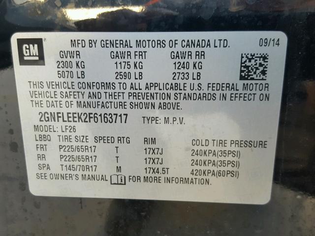 2GNFLEEK2F6163717 - 2015 CHEVROLET EQUINOX LS BLACK photo 10