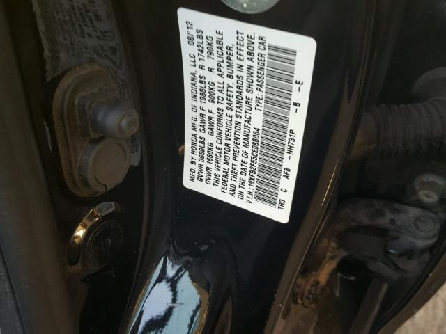 19XFB2F55CE086064 - 2012 HONDA CIVIC LX BLACK photo 10