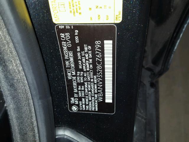 WBANV93528CZ67798 - 2008 BMW 535 XI BLACK photo 10