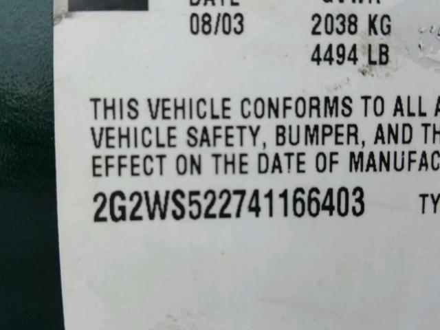 2G2WS522741166403 - 2004 PONTIAC GRAND PRIX GREEN photo 10