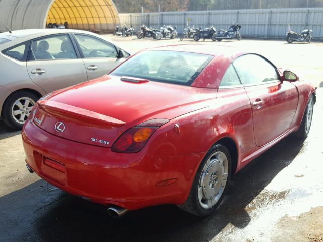 JTHFN48YX40057713 - 2004 LEXUS SC 430 RED photo 4