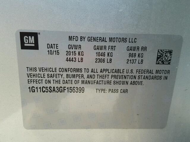 1G11C5SA3GF156399 - 2016 CHEVROLET MALIBU LIM 银色 照片 10