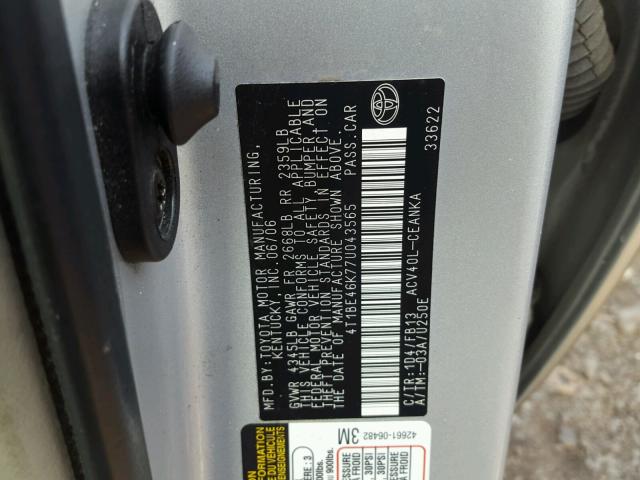 4T1BE46K77U043565 - 2007 TOYOTA CAMRY NEW SILVER photo 10