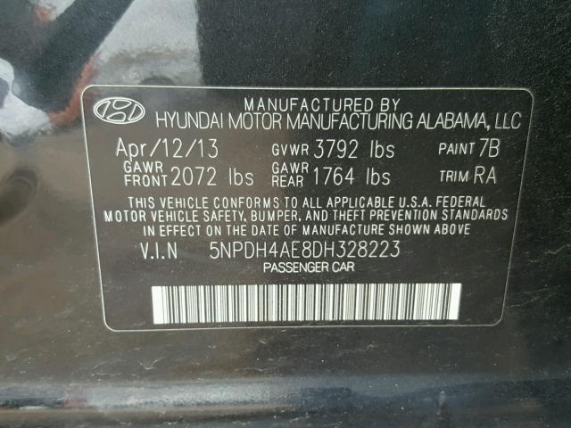 5NPDH4AE8DH328223 - 2013 HYUNDAI ELANTRA GL BLACK photo 10