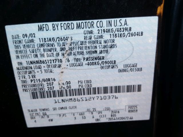 1LNHM86S12Y710376 - 2002 LINCOLN LS BLACK photo 10