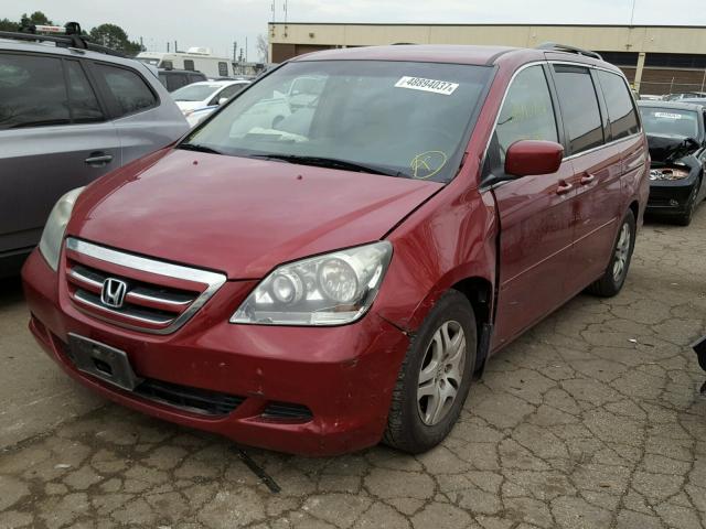 5FNRL384X5B005173 - 2005 HONDA ODYSSEY EX RED photo 2