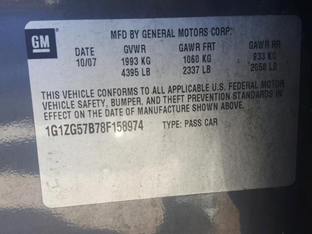 1G1ZG57B78F158974 - 2008 CHEVROLET MALIBU LS Boz foto 10