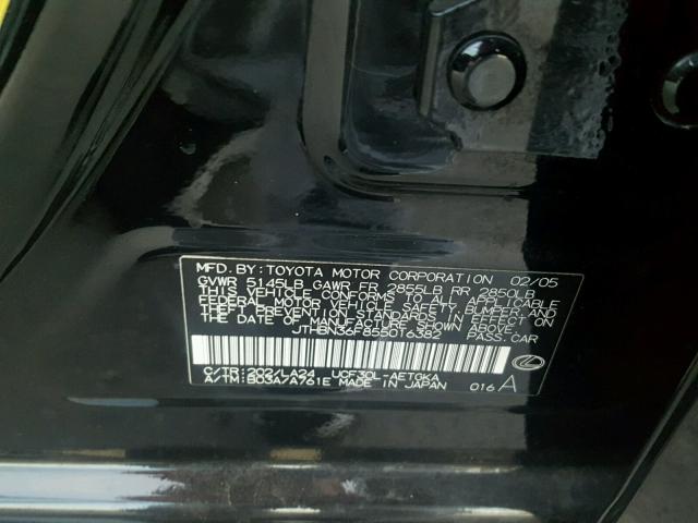 JTHBN36F855016382 - 2005 LEXUS LS 430 BLACK photo 10