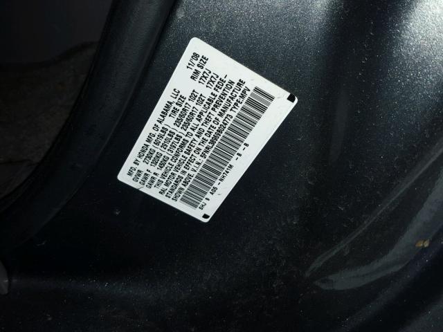 5FNRL38969B024773 - 2009 HONDA ODYSSEY TO GRAY photo 10