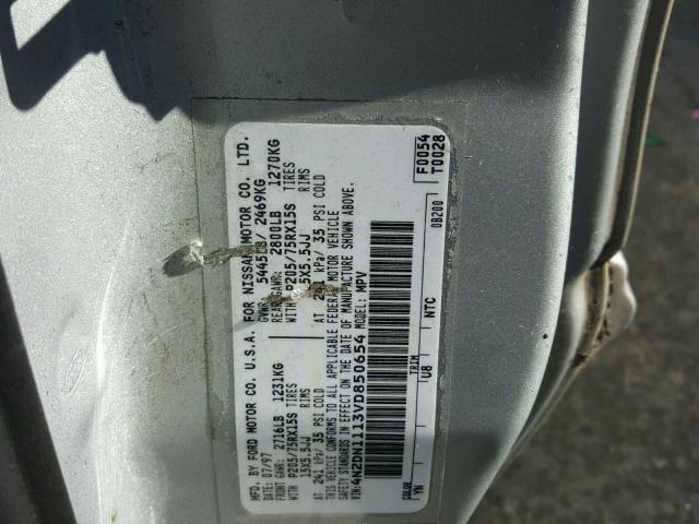 4N2DN1113VD850654 - 1997 NISSAN QUEST XE SILVER photo 10