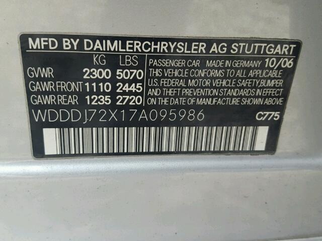 WDDDJ72X17A095986 - 2007 MERCEDES-BENZ CLS 550 SILVER photo 10