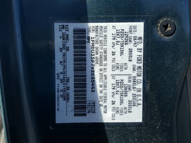 1FMDU35P7VZC35443 - 1997 FORD EXPLORER GREEN photo 10