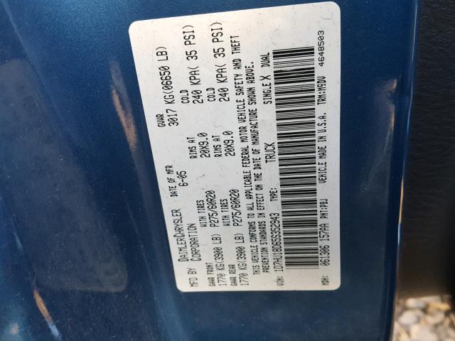 1D7HU18D65S352943 - 2005 DODGE RAM 1500 S BLUE photo 10