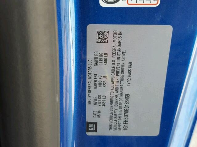 1G1FH3D70G0185469 - 2016 CHEVROLET CAMARO SS BLUE photo 10