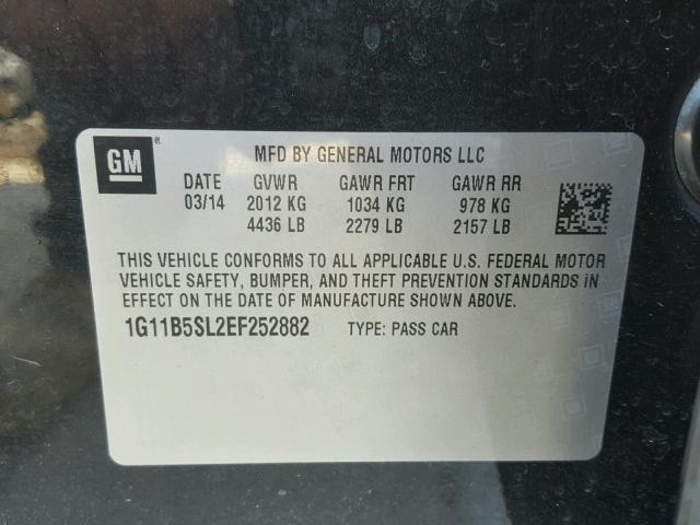 1G11B5SL2EF252882 - 2014 CHEVROLET MALIBU LS შავი ფოტო 10