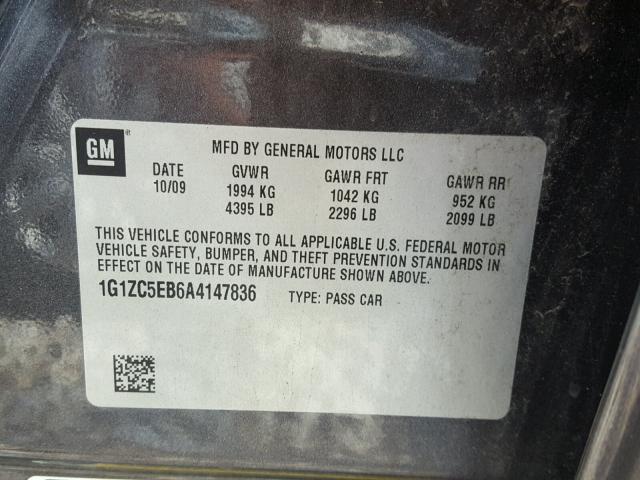 1G1ZC5EB6A4147836 - 2010 CHEVROLET MALIBU 1LT CHARCOAL photo 10