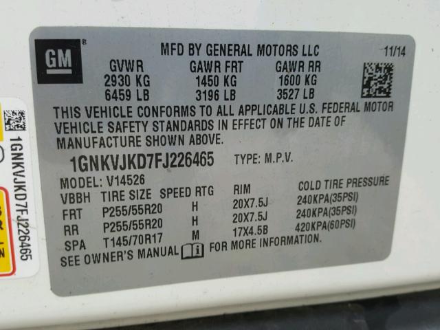 1GNKVJKD7FJ226465 - 2015 CHEVROLET TRAVERSE L WHITE photo 10