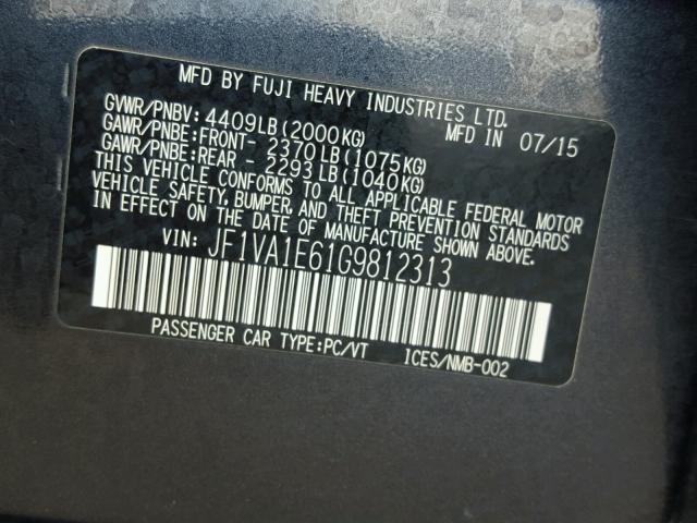 JF1VA1E61G9812313 - 2016 SUBARU WRX PREMIU CHARCOAL photo 10