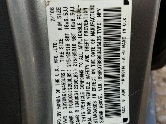 SHSRD78896U445435 - 2006 HONDA CR-V EX GRAY photo 10