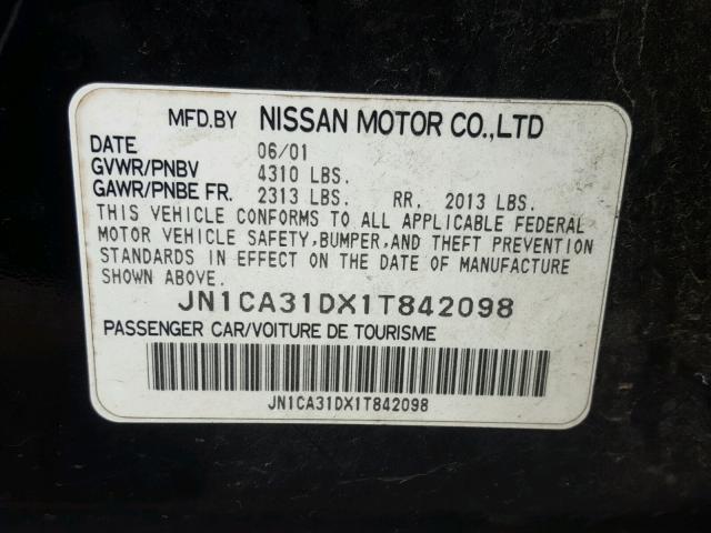 JN1CA31DX1T842098 - 2001 NISSAN MAXIMA GXE BLACK photo 10