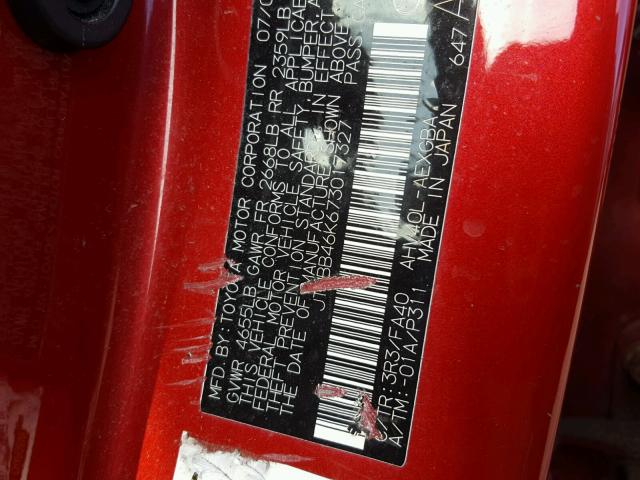 JTNBB46K673017327 - 2007 TOYOTA CAMRY NEW RED photo 10