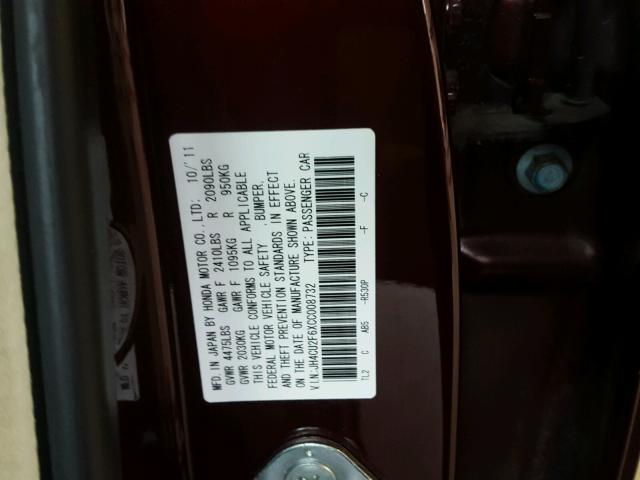 JH4CU2F6XCC008732 - 2012 ACURA TSX TECH BURGUNDY photo 10