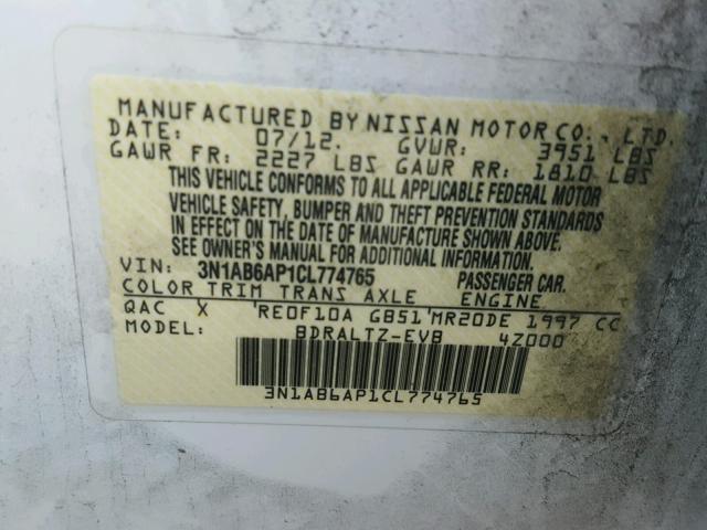 3N1AB6AP1CL774765 - 2012 NISSAN SENTRA 2.0 WHITE photo 10