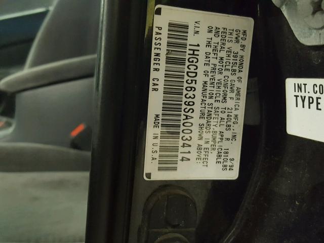 1HGCD5639SA003414 - 1995 HONDA ACCORD LX BLACK photo 10