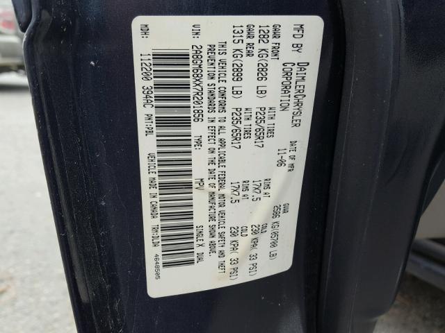 2A8GM68XX7R201856 - 2007 CHRYSLER PACIFICA T BLUE photo 10