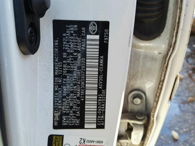 4T1BE30K56U720520 - 2006 TOYOTA CAMRY LE WHITE photo 10