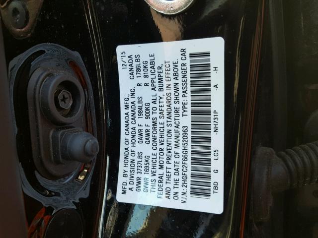 2HGFC2F66GH520963 - 2016 HONDA CIVIC LX BLACK photo 10