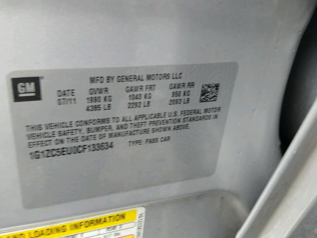 1G1ZC5EU0CF133634 - 2012 CHEVROLET MALIBU 1LT ვერცხლისფერი ფოტო 10