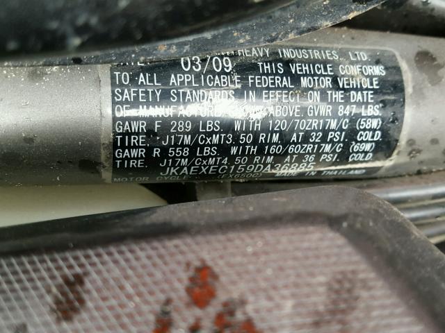 JKAEXEC159DA36885 - 2009 KAWASAKI EX650 C BLACK photo 10