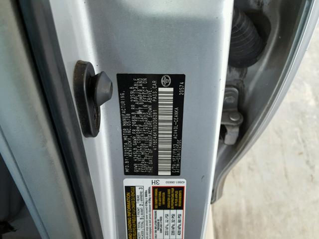 4T1BE46K19U306281 - 2009 TOYOTA CAMRY BASE SILVER photo 10