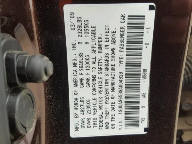 19UUA96539A004929 - 2009 ACURA TL BROWN photo 10