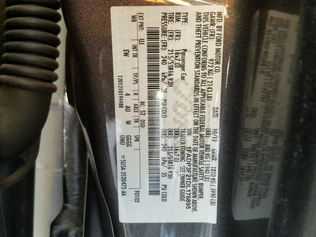 1FADP3F21DL176895 - 2013 FORD FOCUS SE GRAY photo 10