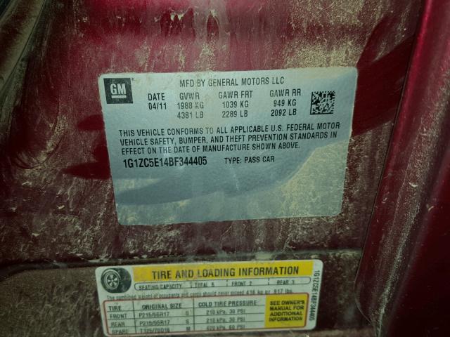 1G1ZC5E14BF344405 - 2011 CHEVROLET MALIBU 1LT RED photo 10