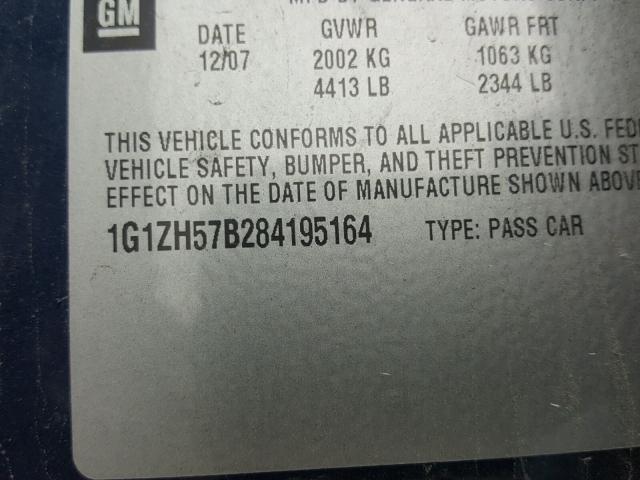 1G1ZH57B284195164 - 2008 CHEVROLET MALIBU 1LT BLUE photo 10