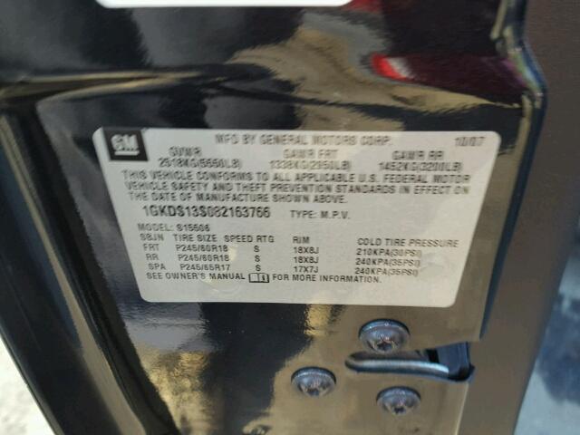 1GKDS13S082163766 - 2008 GMC ENVOY შავი ფოტო 10