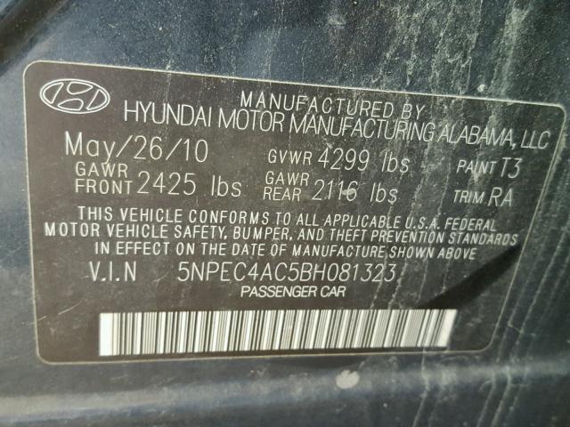 5NPEC4AC5BH081323 - 2011 HYUNDAI SONATA SE 蓝色 照片 10