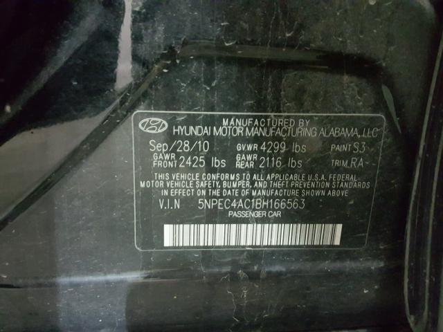 5NPEC4AC1BH166563 - 2011 HYUNDAI SONATA SE BLACK photo 10