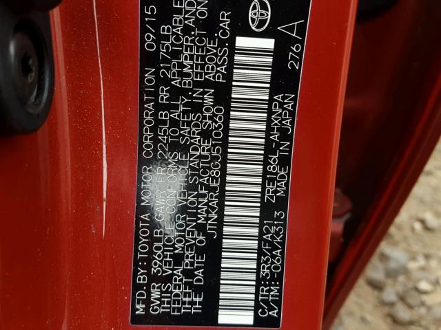 JTNKARJE8GJ510360 - 2016 TOYOTA SCION IM RED photo 10