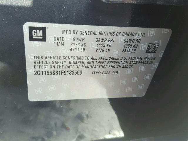 2G1165S31F9183553 - 2015 CHEVROLET IMPALA LTZ GRAY photo 10