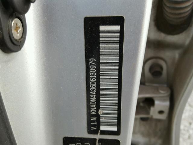 KNADN4A36D6130979 - 2013 KIA RIO EX SILVER photo 10